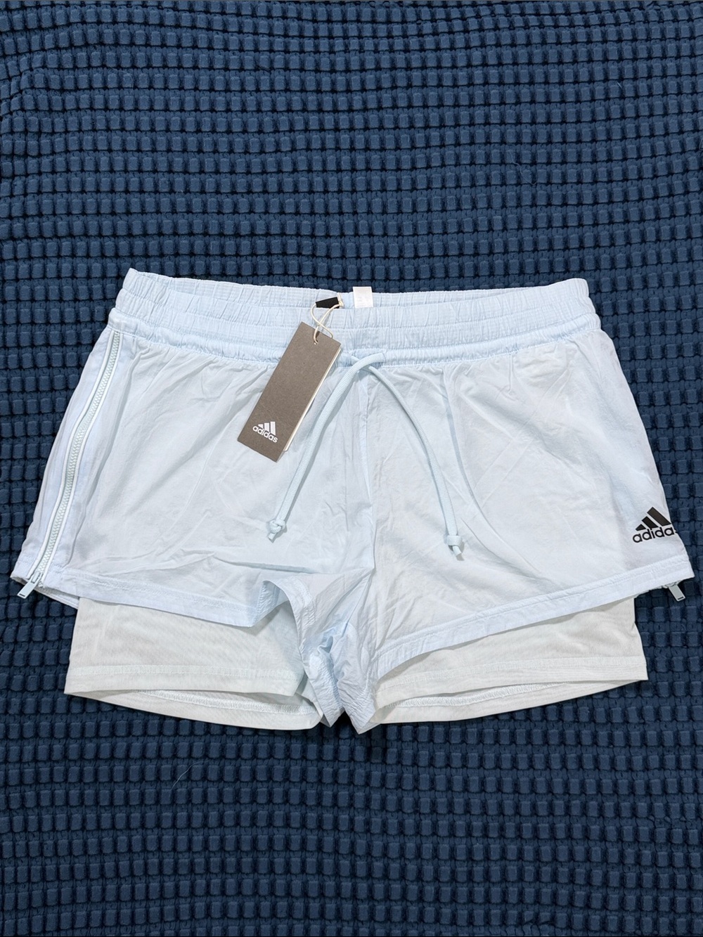 NEW Adidas 2in1 Short Athletic Running Workout Shorts Pale Blue Sky Tint Large